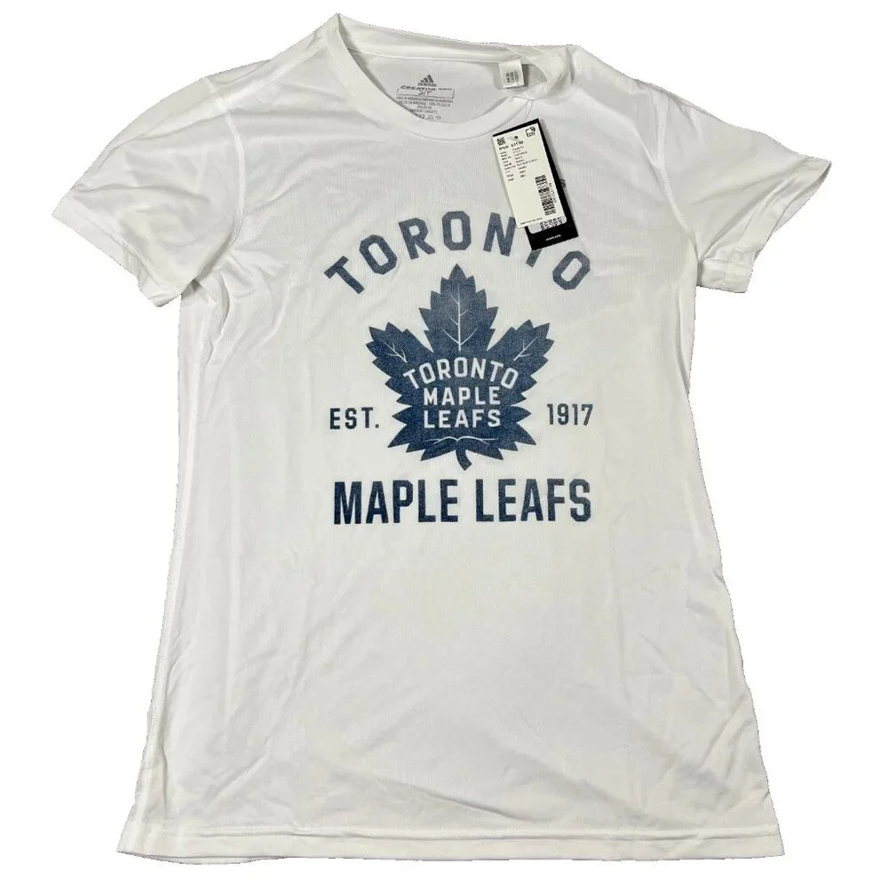 Adidas Womens Small White Logo Aeroready Toronto Maple Leafs Creator T-Shirt NWT